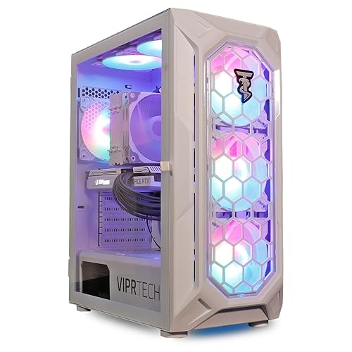 ViprTech Ghost Gaming PC Desktop Computer - AMD Ryzen 5 5600G (12-LCore 4.4Ghz), RTX 3060 12GB, 16GB DDR4 RAM, 512GB NVMe SSD, VR-Ready, Streaming, WiFi, RGB, Windows 11, Warranty, White - RTX 3060 12G | 16G | 512G SSD