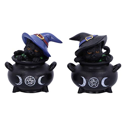Nemesis Now Hubble and Bubble Witches Familiar Black Cat and Cauldron Figurines, 8cm
