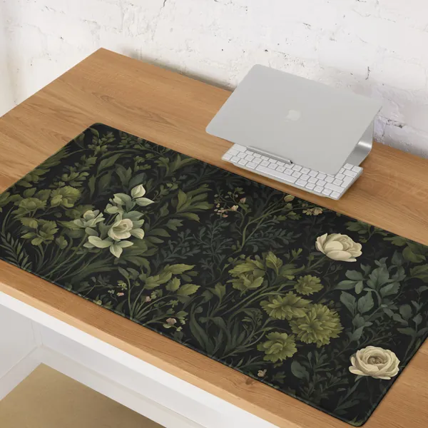 Botanical Dark Cottagecore Green Desk Mat