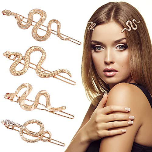 Metal Snake Hair Clips (Gold) - 4pcs