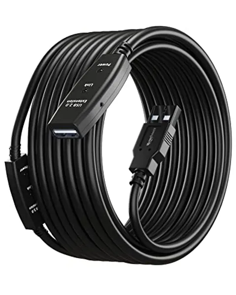 MutecPower 50 Feet Active USB Extension Cable 2.0 Male to Female with 2 Extension chipsets Signal Booster - Active Extension/Repeater Cord 15 Meters / 50 Feet