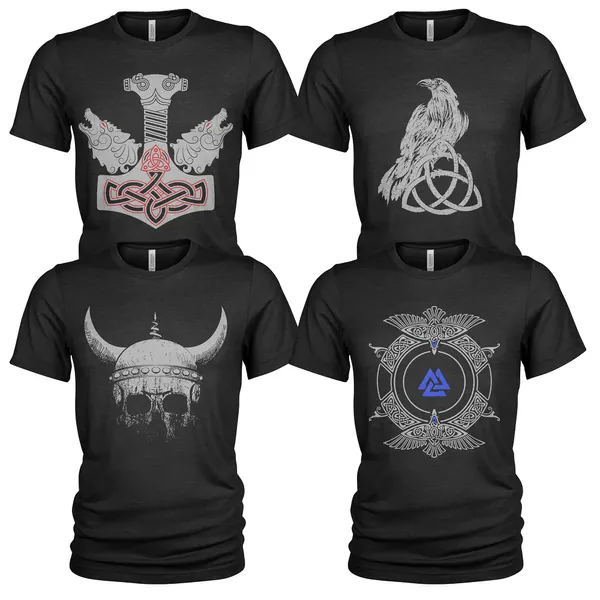 Viking T Shirt Pagan God Odin Norse Mythology Men's 4 Pack T Shirt