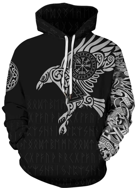 GLUDEAR Men's Vikings Tattoo Norse Mythology Graphic 3D Print Hoodie Pullover Sweatshirt Hoodies