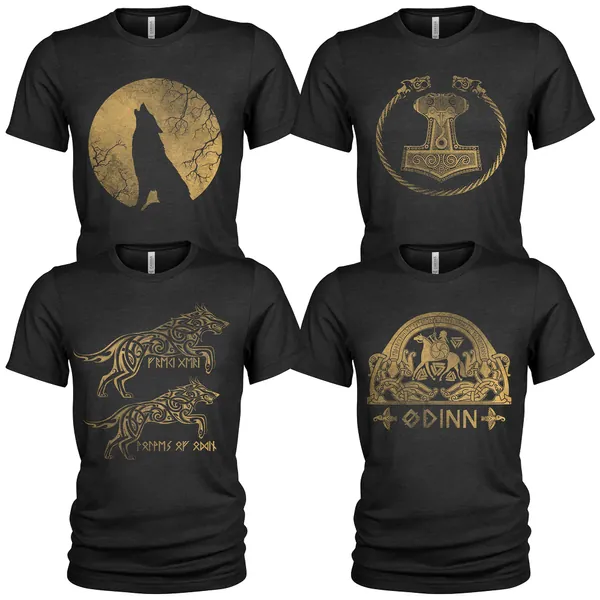 Viking T Shirt Pagan God Odin Norse Mythology Men's 4 Pack T Shirt