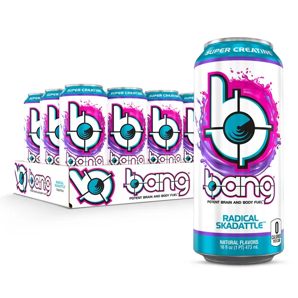 Bang Radical Skadattle Energy Drink, 0 Calories, Sugar Free with Super Creatine, 16 Fl Oz (Pack of 12)
