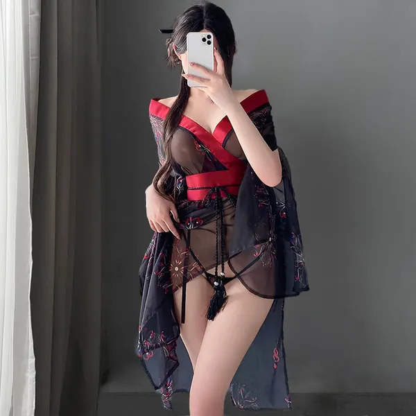 Amorino Black Sheer Kimono Lingerie