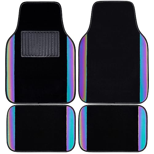 CAR-GRAND Chameleon Iridescent Reflective PU Leather&Waterproof Universal Carpet car Floor mats,Fit for 95% Suvs,Sedans,Vans,Trucks&for Unique Women(Black Colorful Color Change) - Black Colorful Color Change