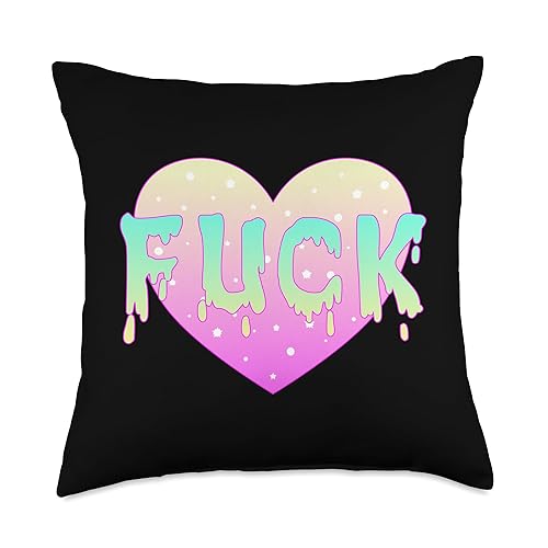 Fuck Heart Pastel Goth Kawaii Halloween Throw Pillow - 18x18