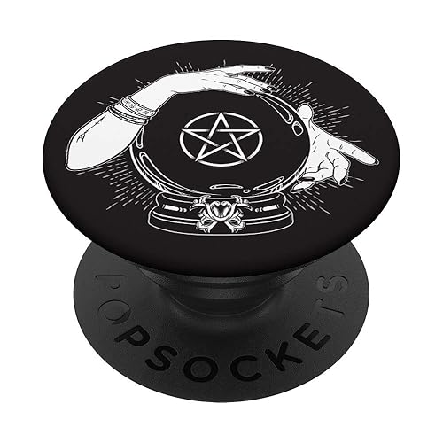 Witch Hands Wiccan Pagan Sacred Pentacle On Black PopSockets PopGrip: Swappable Grip for Phones & Tablets - Standard