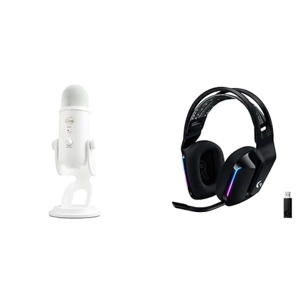 Blue Yeti USB Microphone for PC, Mac, Gaming, Recording, Streaming, and Podcasting + G733 Lightspeed Wireless Gaming Headset with Suspension Headband, Lightsync RGB, and PRO-G Audio - Whiteout