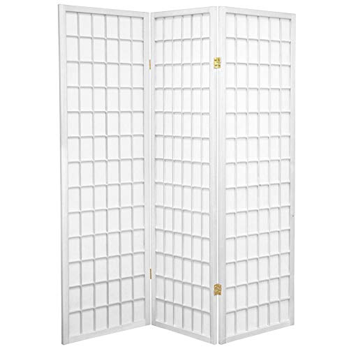 Oriental Furniture 5 ft. Tall Window Pane Shoji Screen - White - 3 Panels - 3 Panel - White