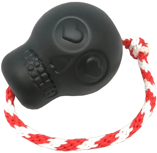 USA-K9 Magnum Skull Durable Rubber Chew Toy, Treat Dispenser, Reward Toy, Tug Toy, and Retrieving Toy - Black Magnum