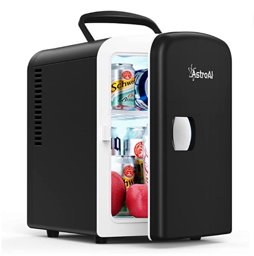 AstroAI Mini Fridge, 4 Liter/6 Can AC/DC Portable Thermoelectric Cooler and Warmer Refrigerators for Christmas Gift, Skincare, Beverage, Food, Home, Office and Car, ETL Listed (Black) - Black