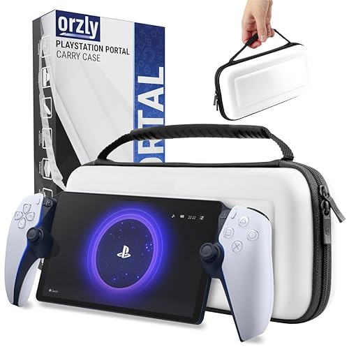 Carry Case designed for Playstation Portal remote player for PS5 Console holds accessories, Travel and Storage Protection for headset charger and more WHITE/BLACK - Easy Clean Case Gift box Edition - White