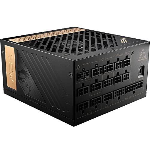MSI MEG Ai1300P PCIE5 Power Supply Unit, UK Plug - 1300W, 80 Plus Platinum, Fully Modular ATX 3.0, PCIe 5.0 GPU Support, Japanese Capacitors, Gaming Intelligence, Sleeved Cables - 10 Year Warranty - MEG PLATINUM - 1300W PCIE5