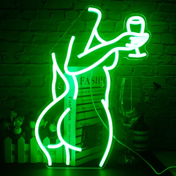 FAXFSIGN Lady Back Neon Sign Dimmable Green LED Sexy Lady Neon Lights for Wall Decor Woman Light Up Signs for Bedroom Man Cave Bar Store Hotel Home Party Gifts