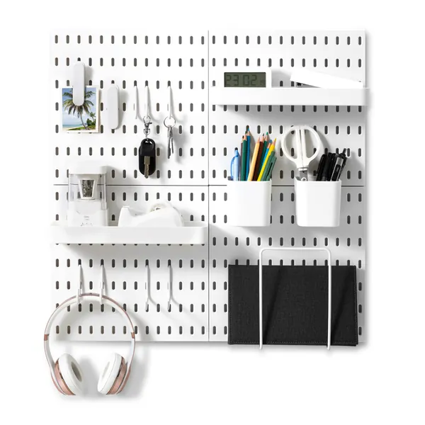 VUSIGN Pegboard Combination Wall Organizer Kit, Wall Mount Display Pegboard Panel Kits for Bedroom, Study, Office, Bathroom, 4 Pieces Pegboards and 17 Accessories, 22" x 22", White