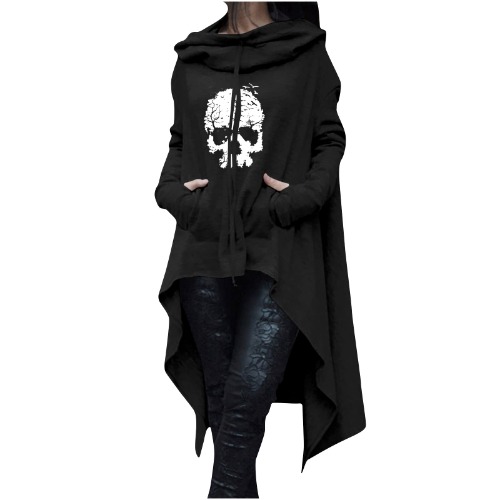 Women Halloween Hoodies Oversized Sweatshirts Skeleton Shirt Pullover Winter Long Tops Emo Punk Goth Clothes - Small Black