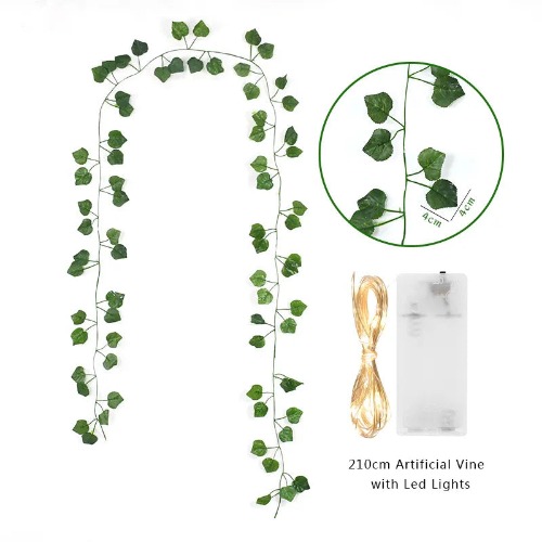 2 Meter Fake Green Leaf Ivy Vine with LED String Lights for Cozy Gaming Set Up - Ivy / 1Pc