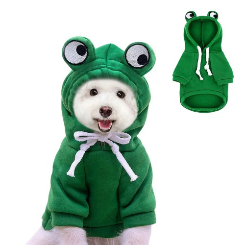 Pet Clothes, Dogs Hooded Sweatshirt Fruit Warm Coat Sweater Cold Weather Costume for Puppy Small Medium Large Dog (L, Green Frog) - L - Green Frog