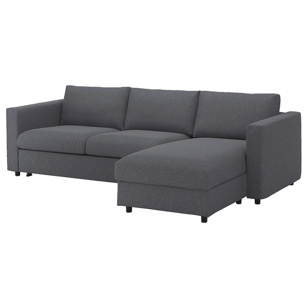 VIMLE 3-seat sofa-bed with chaise longue - Gunnared medium grey