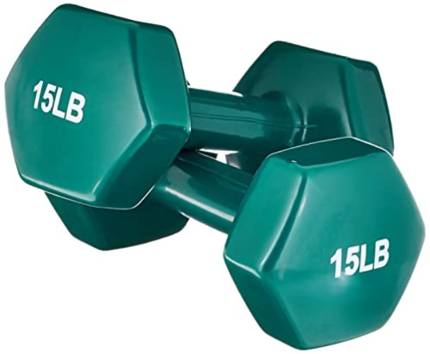Amazon Basics Vinyl Hexagon Workout Dumbbell Hand Weight - 15 Pounds