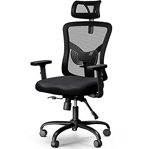 NOBLEWELL Office Chair, Desk Chair with 2'' Adjustable Lumbar Support, Headrest, 2D Armrest Task Chair, Ergonomic Office Chair Backrest 135° Freely Locking and Rocking, Computer Chair for Home Office
