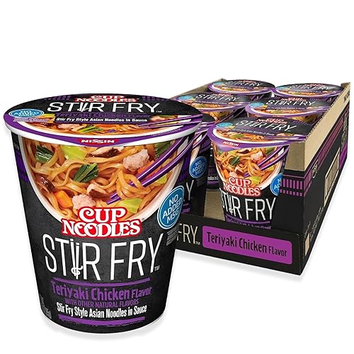 Nissin Cup Noodles Stir Fry Noodles in Sauce, Teriyaki Chicken, 3 Ounce (Pack of 6) - Teriyaki Chicken - 2.89 Ounce (Pack of 6)