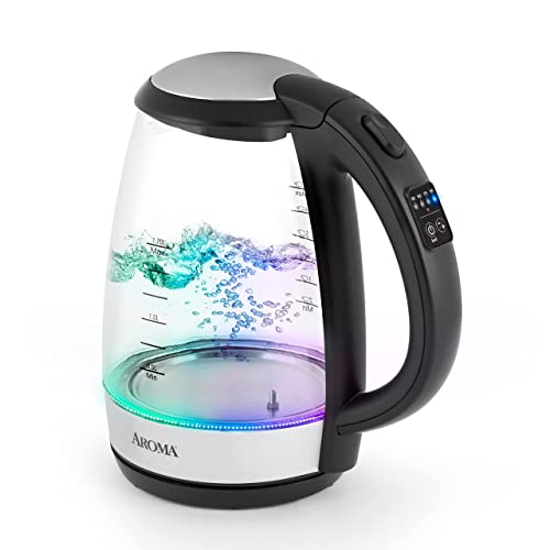 Aroma Housewares 7-Cup Digital Glass Electric Kettle with Cordless Pouring, One-Touch Operation, Automatic Shut-off (AWK-162BD), Transparent Glass, 1.7 Liter - 1.7 Liter - Transparent Glass