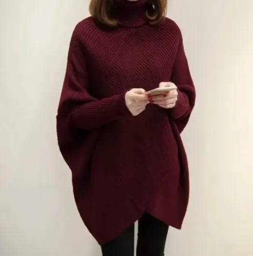 Womens Batwing Turtleneck Sweater Burgundy