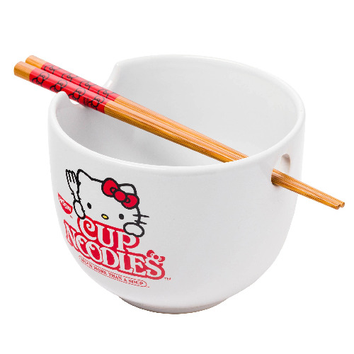 Silver Buffalo Sanrio Hello Kitty Cup Noodles Nissin Ceramic Ramen Noodle Rice Bowl with Chopsticks, Microwave Safe, 20 Ounces - Hello Kitty Cup Noodles $49.65