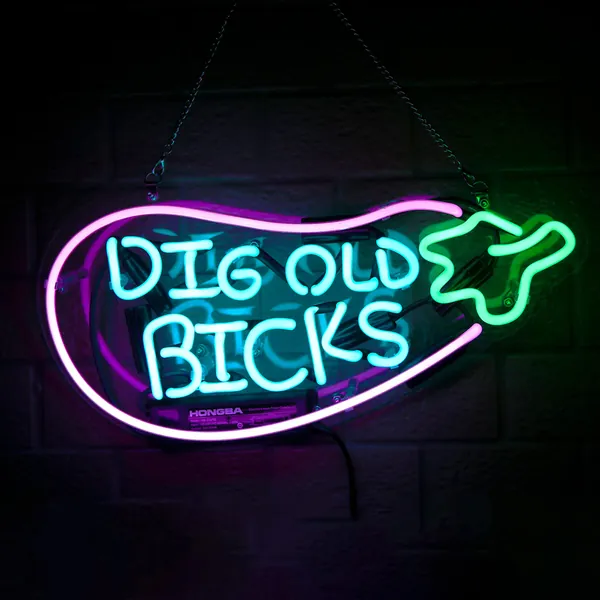 Dig Old Bicks Real Glass Neon Signs Beer Bar Club Bedroom Hot Coffee Neon Lights for Office Hotel Pub Cafe Man Cave Wedding Birthday Party Neon Light Art Wall Lights 15" x 10"