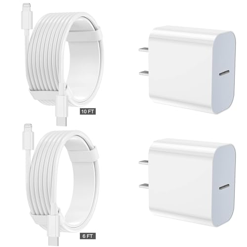 iPhone Charger fast charging [APPLE MFi Certified] 2 pack Apple Type C Wall Charger Block with 2 pack [6FT&10FT] Long USB C to lightning cable for iPhone 14/13/12/12 Pro Max/11/Xs Max/XR/X,AirPods Pro - charger+6ft+10ft - White - 2