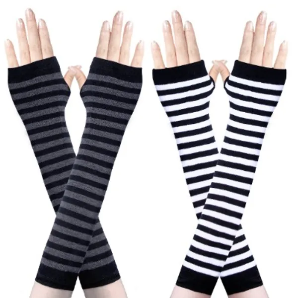 Amandir 1-4 Pairs Long Fingerless Gloves for Women Arm Warmers Knit Thumbhole Stretchy Gloves