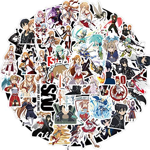 50pcs Sword Art Online Stickers|Vinyl Waterproof Stickers for Laptop,Car Bumper,Luggage,Skateboard,Water Bottles,Computer,Phone, Kids Teens Adults for Stickers (Sword Art Online)