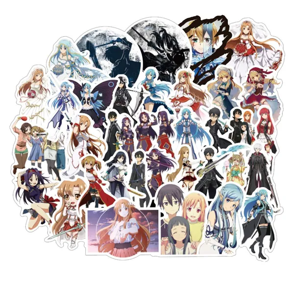 Sword Art Online SAO Sticker Pack of 50 Stickers - Waterproof Durable Stickers Classic Japanese Anime Stickers for Water Bottles Computers Laptops