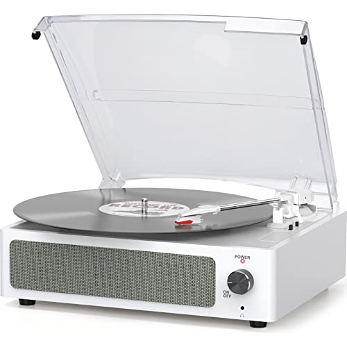 Vinyl Record Player with Speaker Vintage Turntable for Vinyl Records, Belt-Driven Turntable Support 3-Speed, Wireless Playback, Headphone, AUX-in, RCA Line LP Vinyl Players for Sound Enjoyment White - White