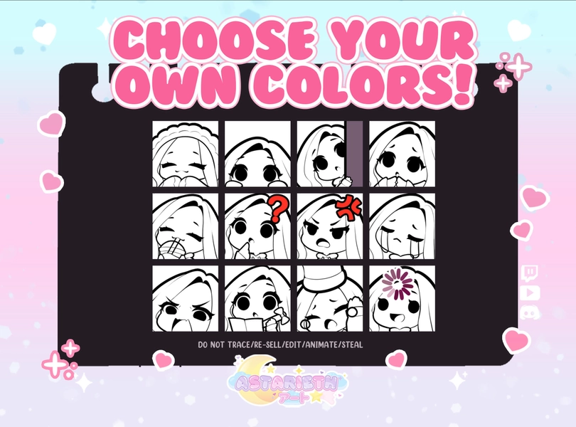Custom Chibi Twitch Emote Pack (Choose Your Own Colors!)
