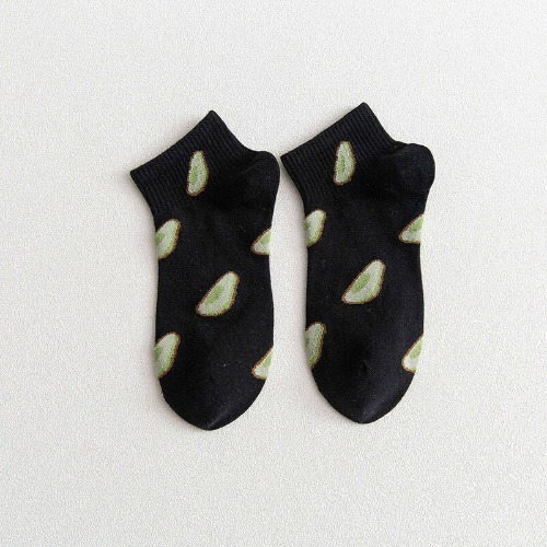Avocado Patterned Short Ankle Socks (Adult Medium) - Black / Adult Medium / Unisex