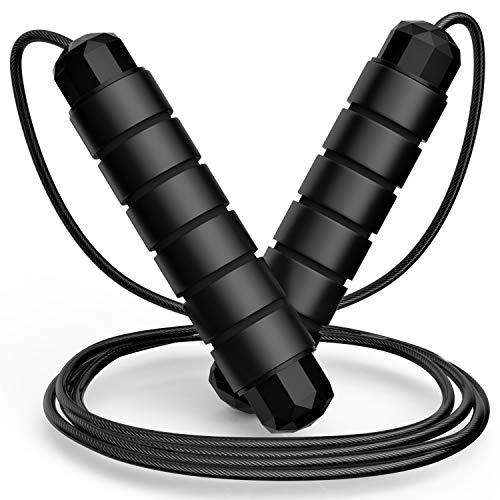 Jump Rope, Tangle-Free Rapid Speed Jumping Rope Cable with Ball Bearings for Women, Men, and Kids, Adjustable Steel Jump Rope Workout with Foam Handles for Fitness, Home Exercise & Slim Body - Black