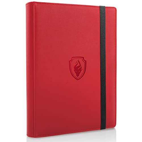 Trading Card Binder 9 Pocket, Fabmaker PU Cover Card Collection Binder for 360 Cards, Premium Card Book, Sturdy Card Holder Folders, Card Album for YuGiOh, MTG, TCG, Game Cards & Sports Cards, Red - Red
