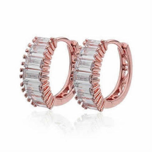 Shiny Baguettes Hoop Earrings - ROSE GOLD