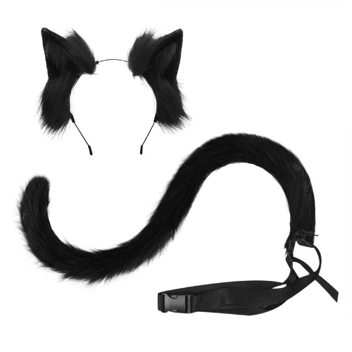 Fluffy Cat Ears Hair Hoop Headband Cat Tail Cosplay Simulation Costumes Set Long Tail Fancy Dress for Women Children Halloween Party Role Play Animal Cosplay Accessory Decoration Props