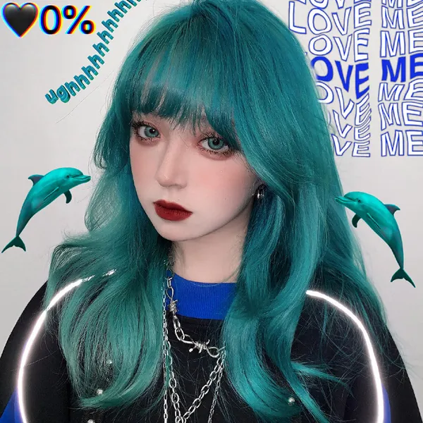 Sea blue Green lolita short curly wig YV42694 | one size / Sea blue Green