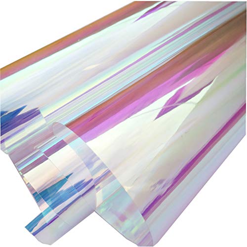 Transparent Iridescent PVC Sheet Cosplay Performance Accessories Holographic Waterproof Synthetic Leather for Party Decoration 0.1mm Thick 11.8X47"