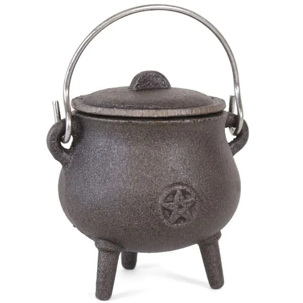 Small Cast Iron Pot Bellied Cauldron Pentagram Pagan Star 11cms Wicca Witch Altar Ornament