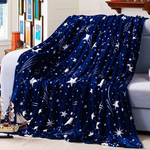 ZHH Star Blanket Navy Blue Bed Throw Smooth Soft Flannel Blanket Used for Travel Lightweight Fleece Couch Throw Sofa Bed Cover White Star Pattern, 200 x 230cm
