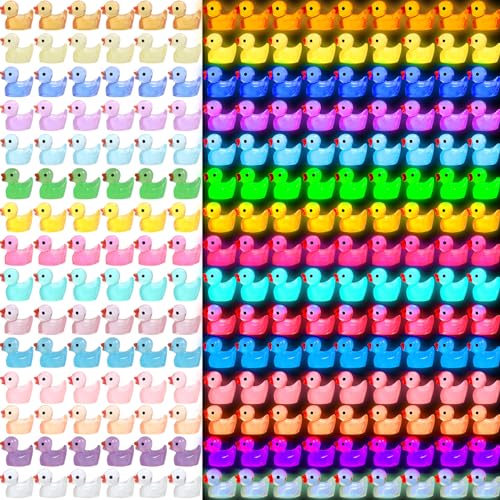 GliSun 225 Pieces Luminous Mini Resin Ducks Glow in The Dark Bulk Tiny Duck for Garden Micro Landscape Ornament Dollhouse Prank Christmas Birthday Party DIY Decoration Craft（15 Colors）