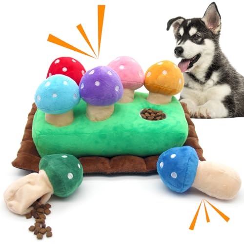 Lepawit Hide and Seek Dog Toys, Squeaky Interactive Puzzle Dog Toys for Boredom and Stimulation, Dog Enrichment Toys for Small and Medium Dogs (Mushrooms, Pack of 7) - D-Mushrooms