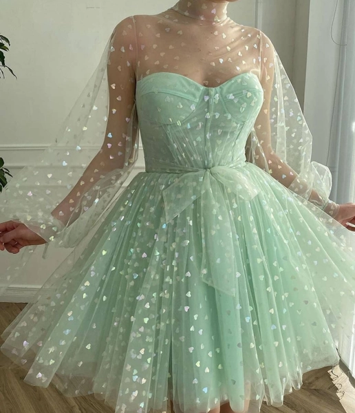 Fashion green tulle lace fabric , Shinning colorful heart tulle lace ,  Girl&#39;s Party dress /Brithday dress tulle